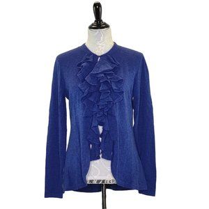 Magaschoni Cashmere Ruffled Blue Cardigan Sweater
